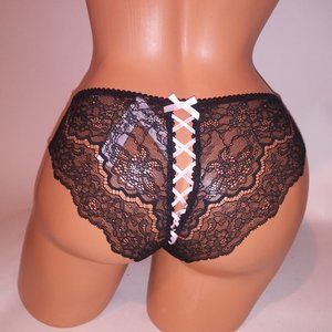Victoria Secret Panty Small Dream Angels Cheekini Black Pink Allover Lace New Wi